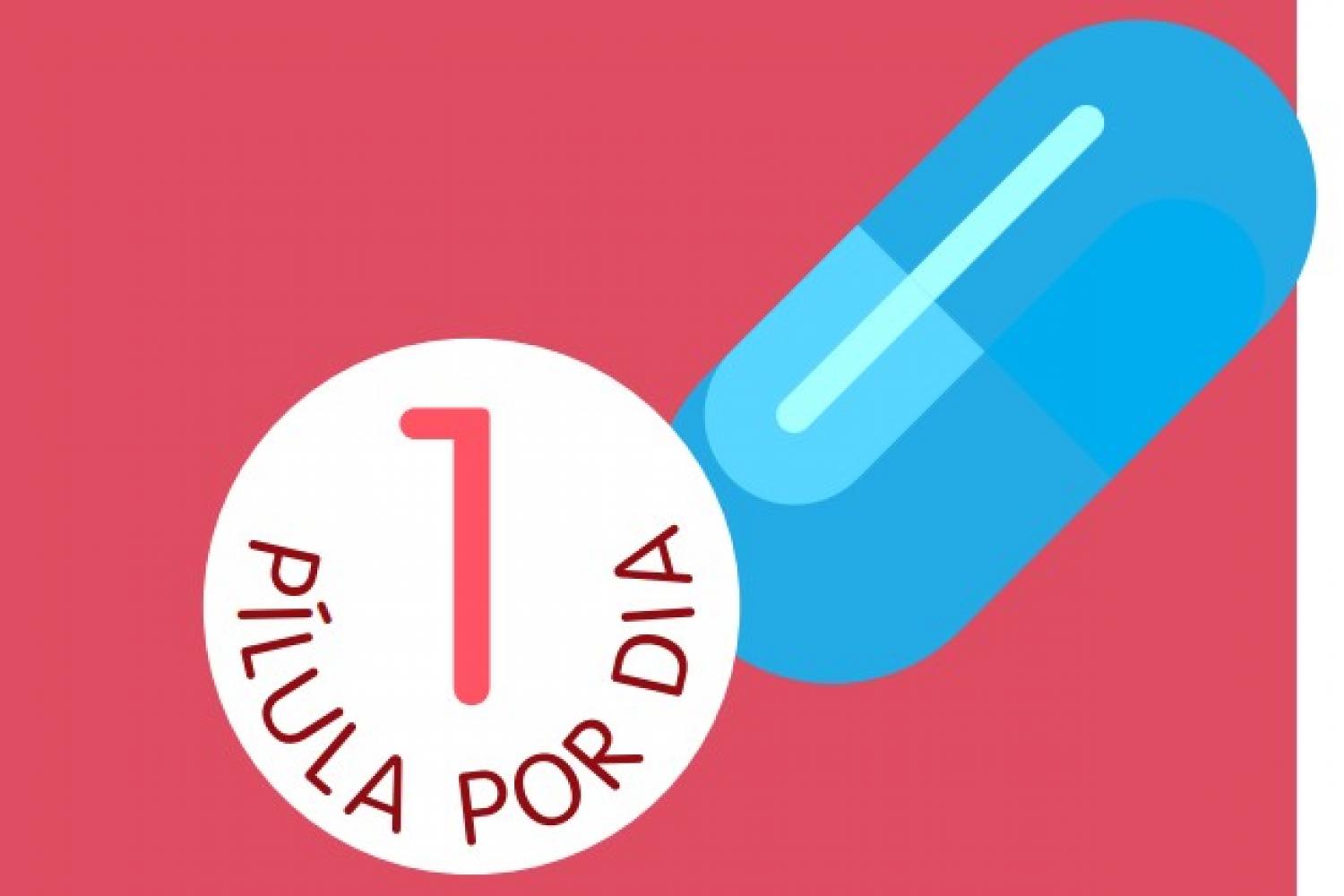 PrEP: 1 pill a day. Graphic of blue PrEP pill